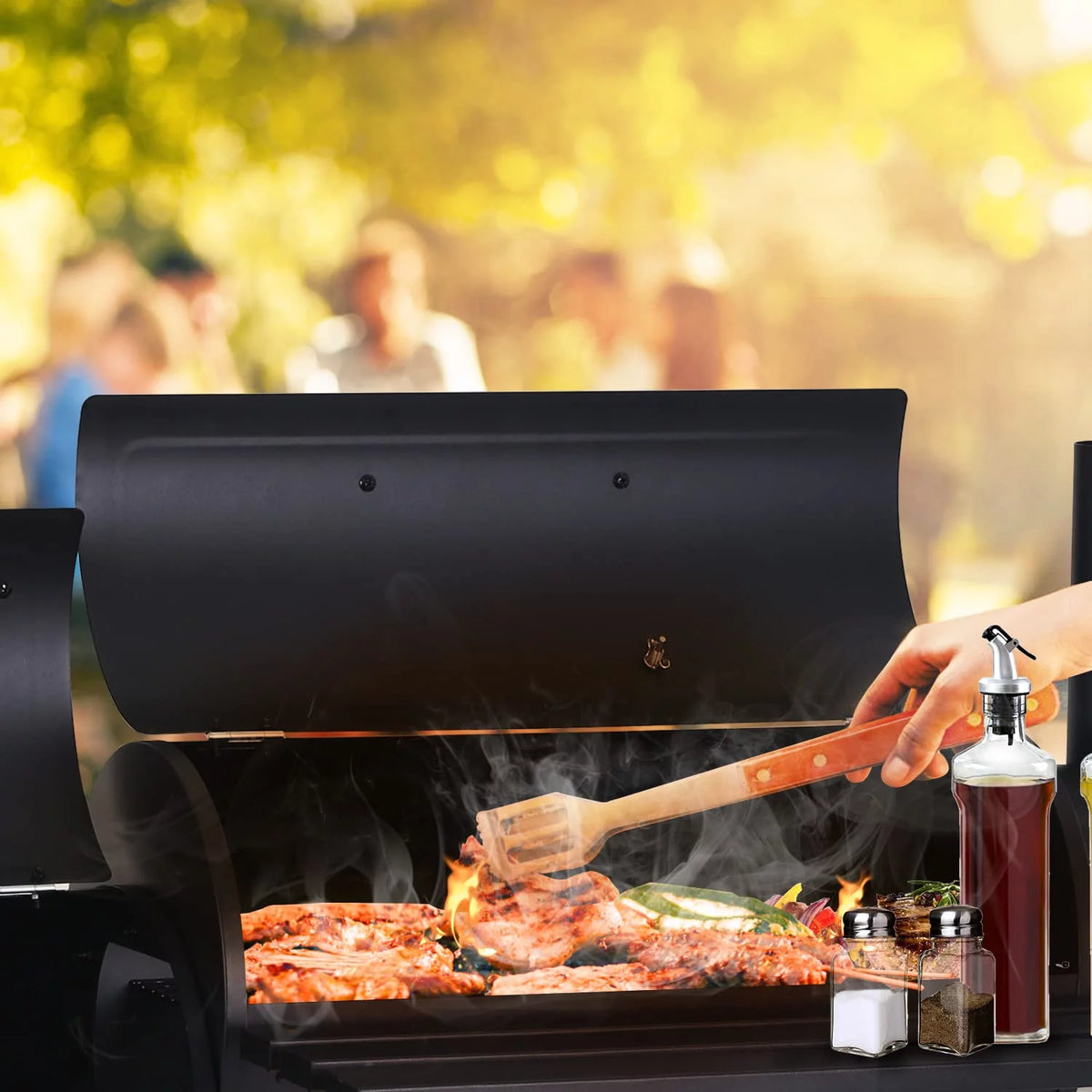 43'' Charcoal Grill with Wheels and Side Fire Box V62399