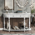 Espresso Solid Wood Half-Moon Console Table with 3 Drawers and Shelf E994