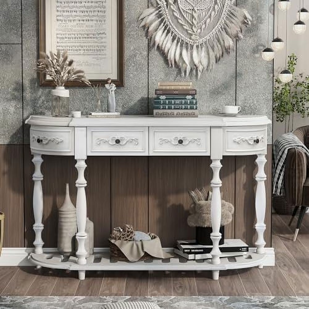 Espresso Solid Wood Half-Moon Console Table with 3 Drawers and Shelf E994