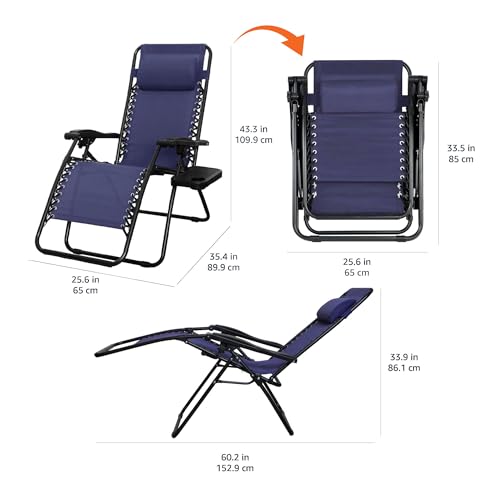 Beige Mesh Zero Gravity Lounge Chair Recliners Set of 2 with Side Table Y376272