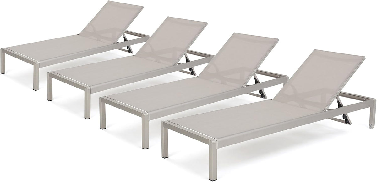Grey Outdoor Mesh Chaise Lounges, 4-Pcs Set M283