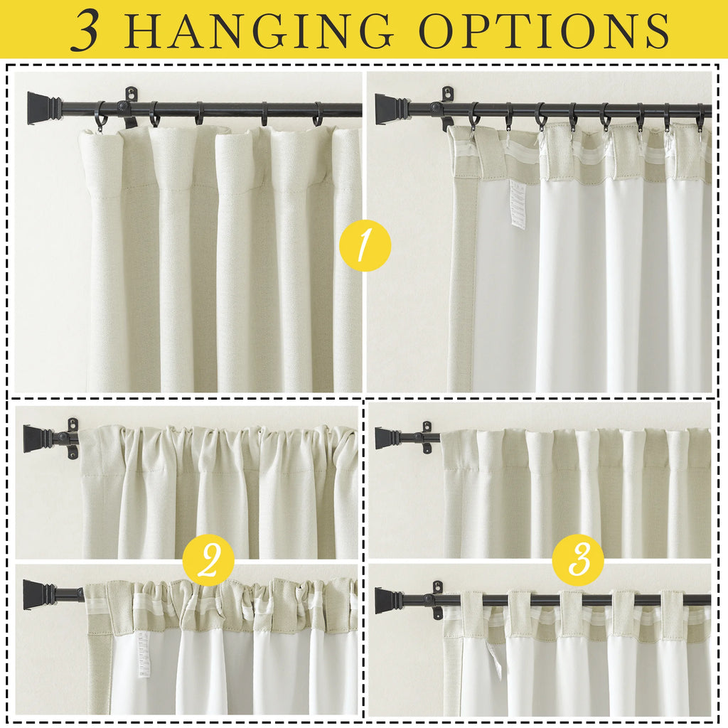 Faux Linen Blackout Curtains 102 inches Long 50" Wide 2 Panels Pinch Pleated Thermal Insulated O3196
