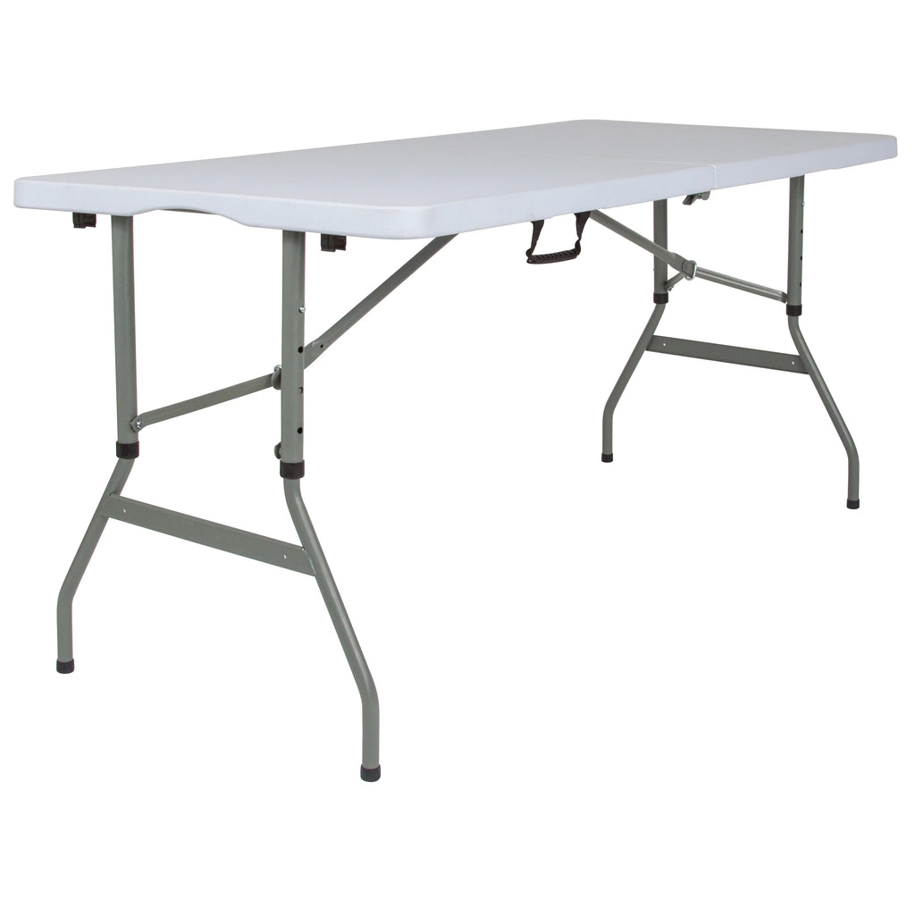 Granite White Plastic Bi-Fold Folding Table with Carrying Handle K392