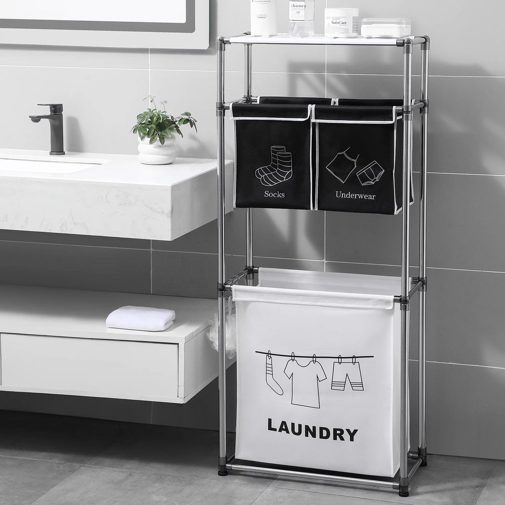 3-Tier Laundry Sorter Hamper with 4 Removable Bags V2293