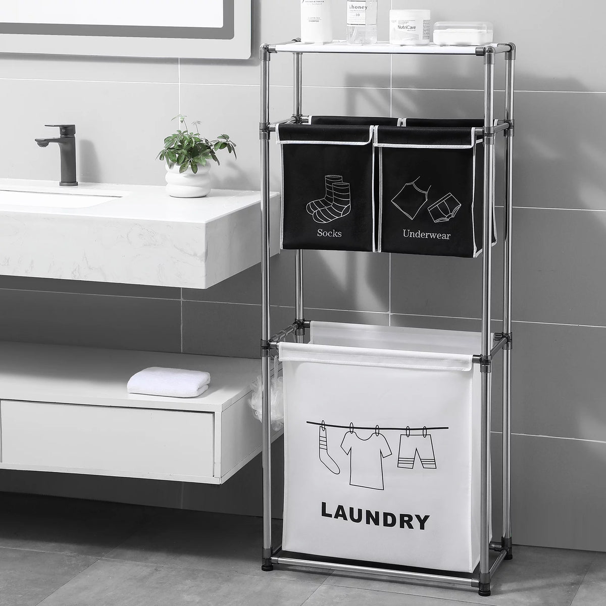 3-Tier Laundry Sorter Hamper with 4 Removable Bags V2293