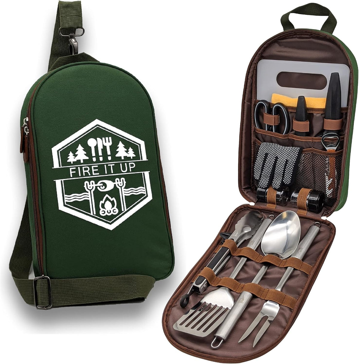 13 PC Stainless Steel Grilling Camping Cooking Utensils Set with Carrying Bag T5688