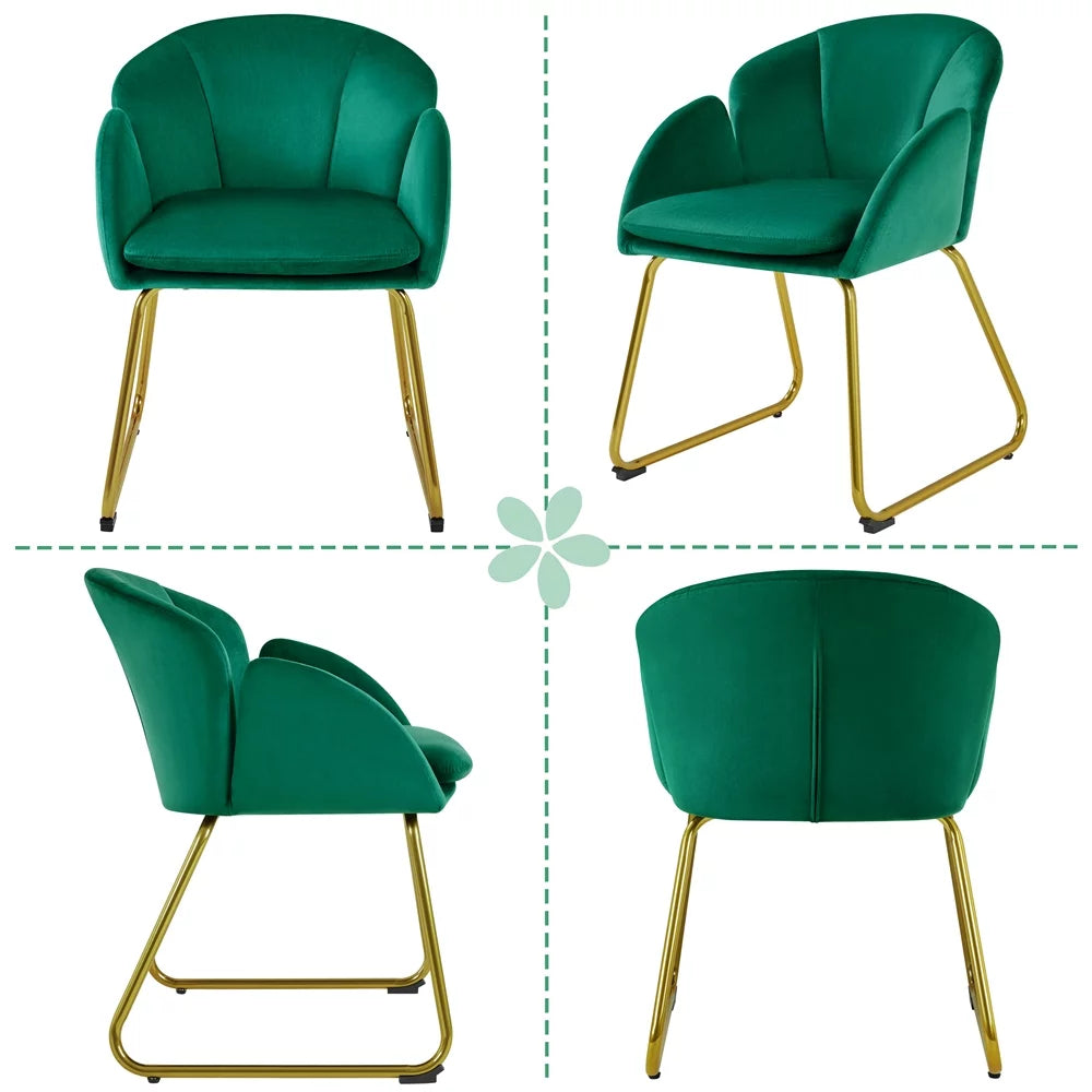 Green Velvet Armchair with Golden Metal Legs W533
