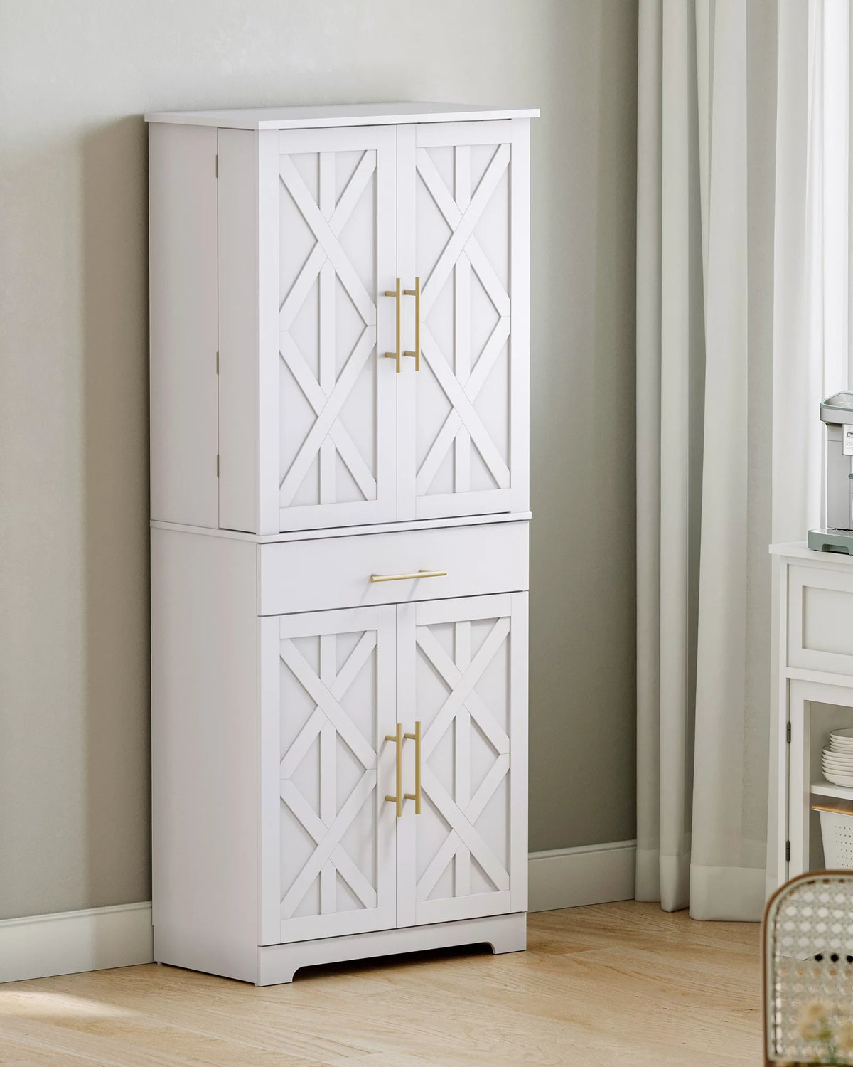 White 72" Kitchen Pantry Cabinet V74119