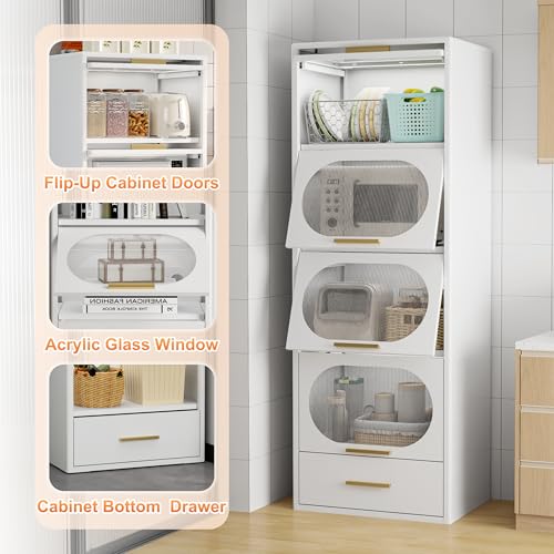 White Metal Kitchen Storage Cabinet with Clear Doors U452583