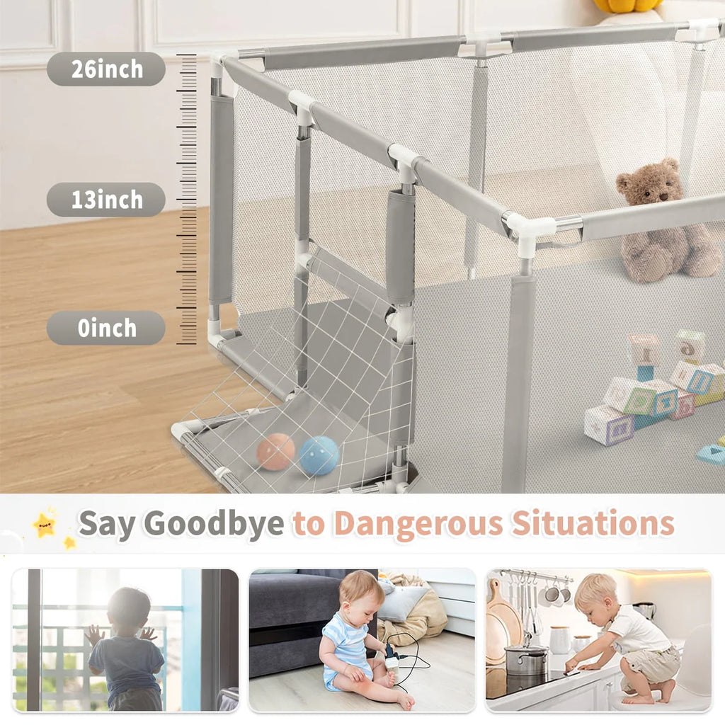 71 Inch Blue Baby Playpen with Basketball Hoop and Mesh R126