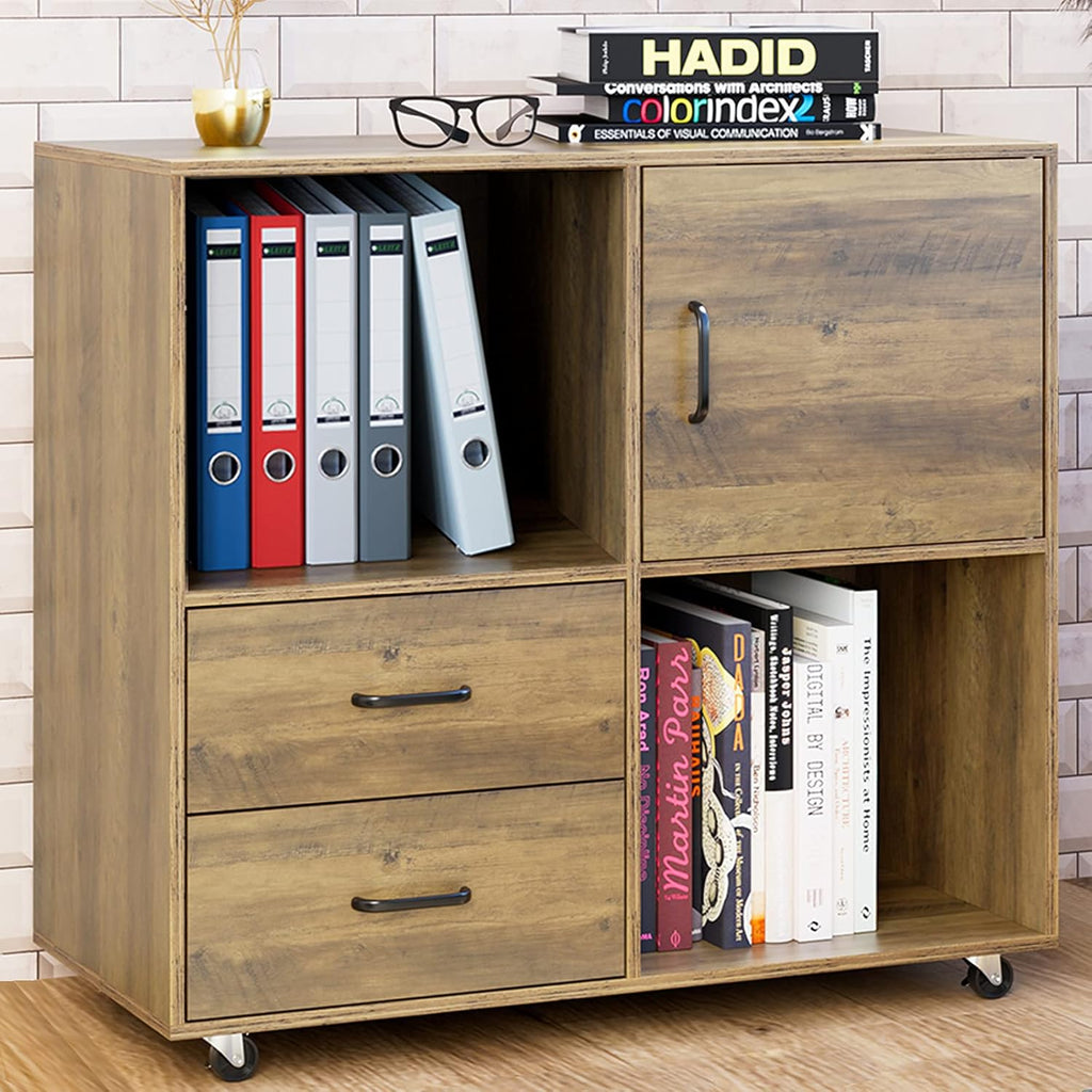 Dark Brown 2 Drawer Mobile Wood File Cabinet W62966