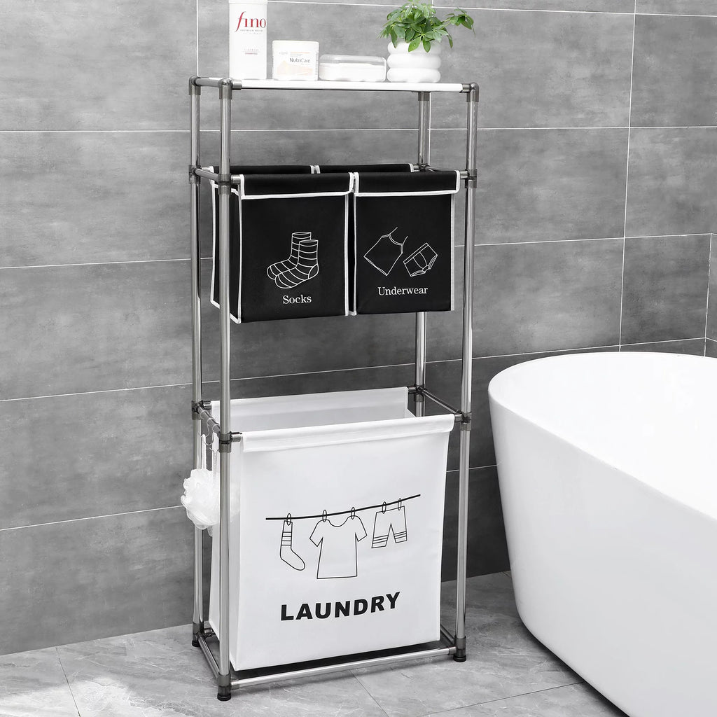 3-Tier Laundry Sorter Hamper with 4 Removable Bags V2293