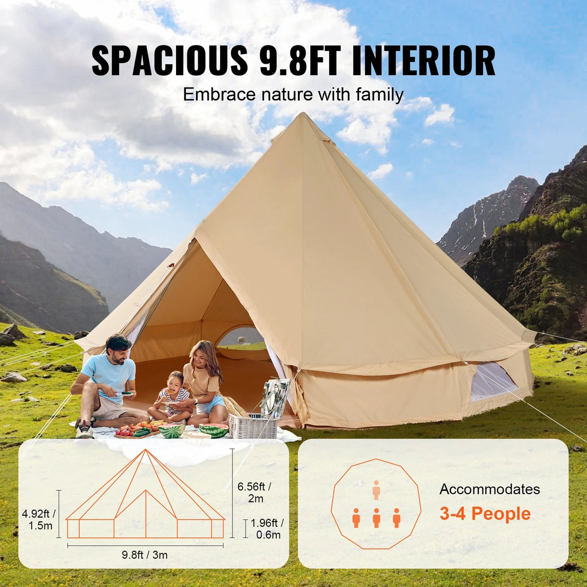 Canvas Bell Tent 4-Season with Stove Jack H179
