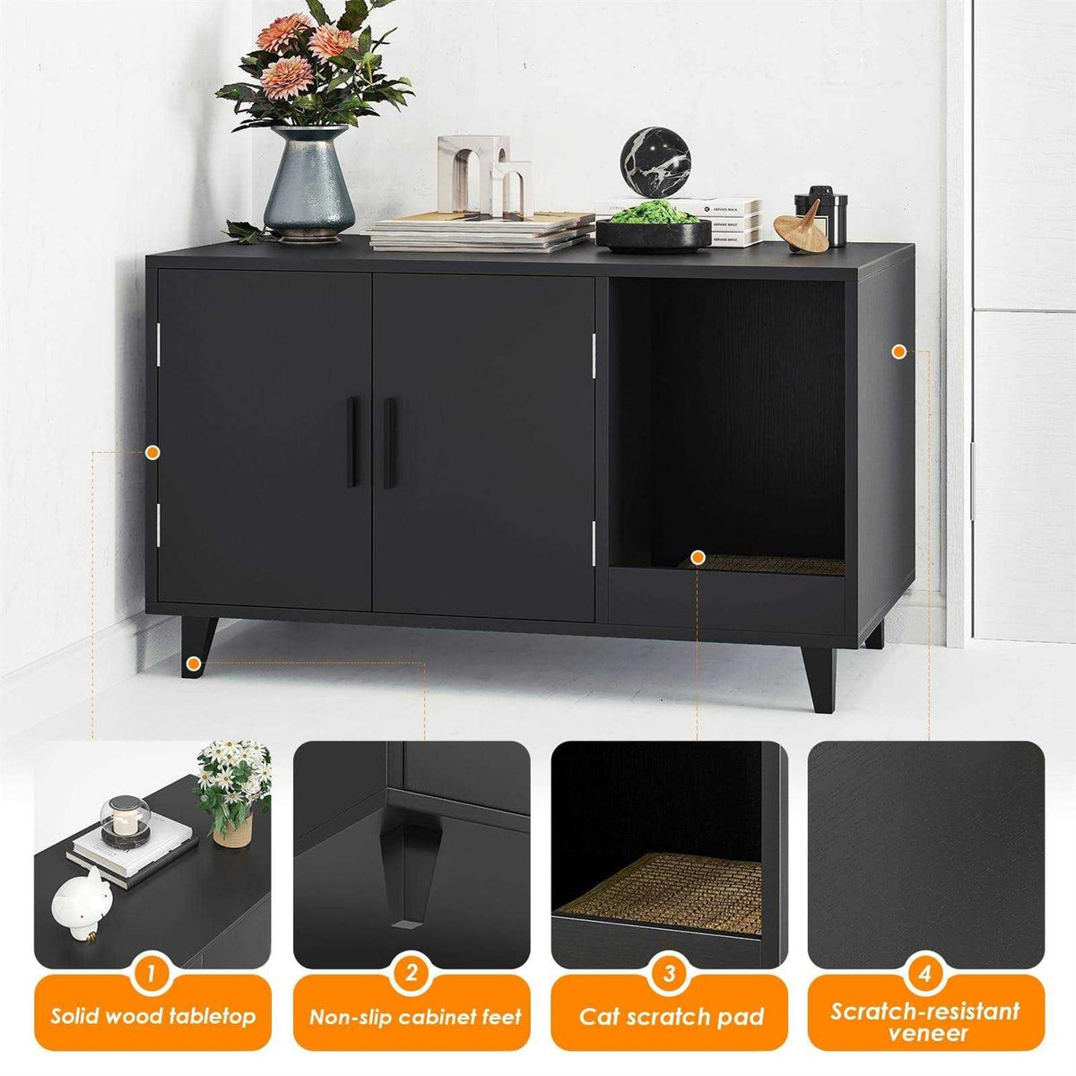 Hidden Cat Litter Box Enclosure with Scratching Mat V372043