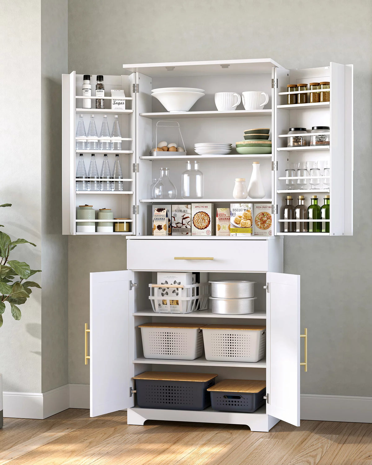 White 72" Kitchen Pantry Cabinet V74119