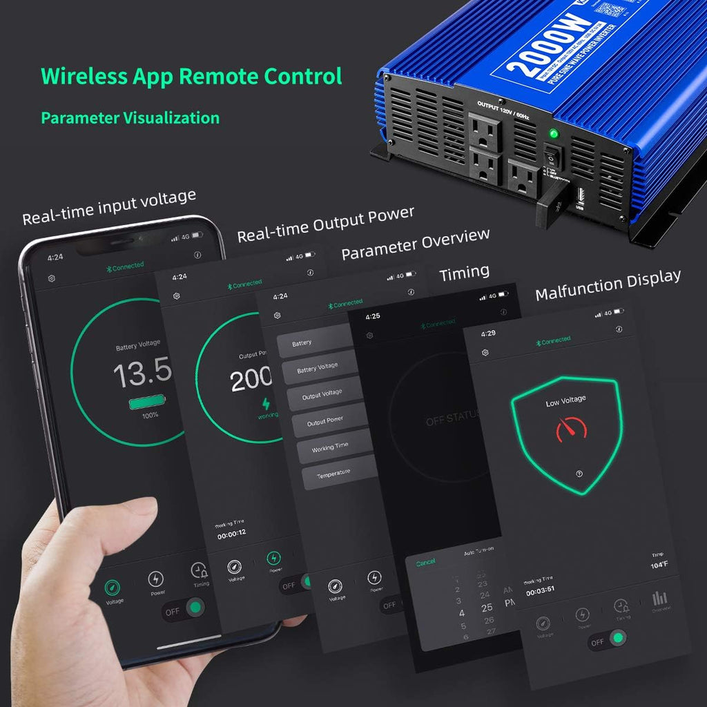 2000W Pure Sine Wave Power Inverter 12V DC to 110V AC with 3 AC Outlets & 1 USB Port X3283