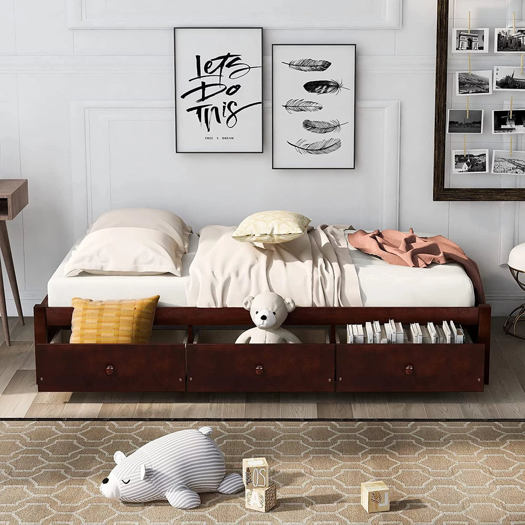 Cherry Wood Storage Bed with 3 Drawers V7362