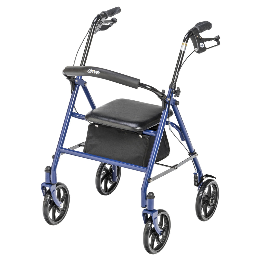 Blue Four Wheel Rollator Rolling Walker with Fold Up Removable Back Support N523