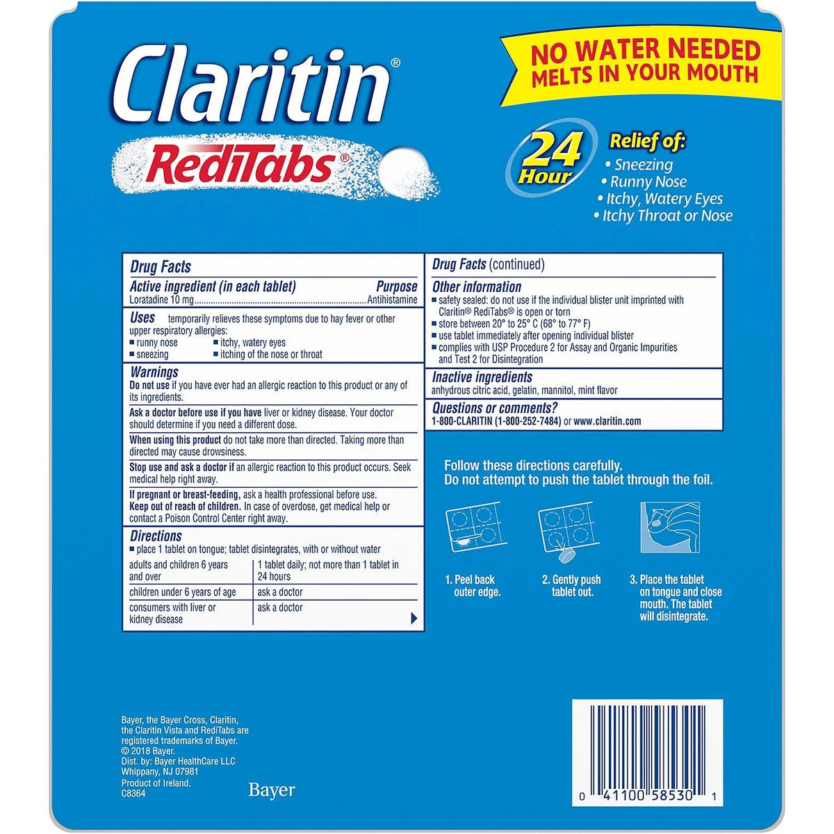 Loratadine 10 mg 24-Hour Non-Drowsy Allergy Antihistamine RediTabs L152