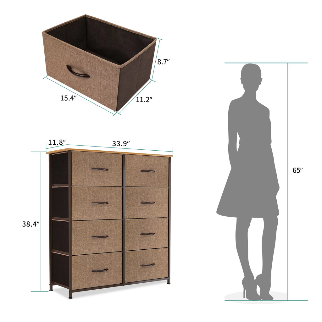 Light Gray 8 Drawer Vertical Dresser with Shelf T51114