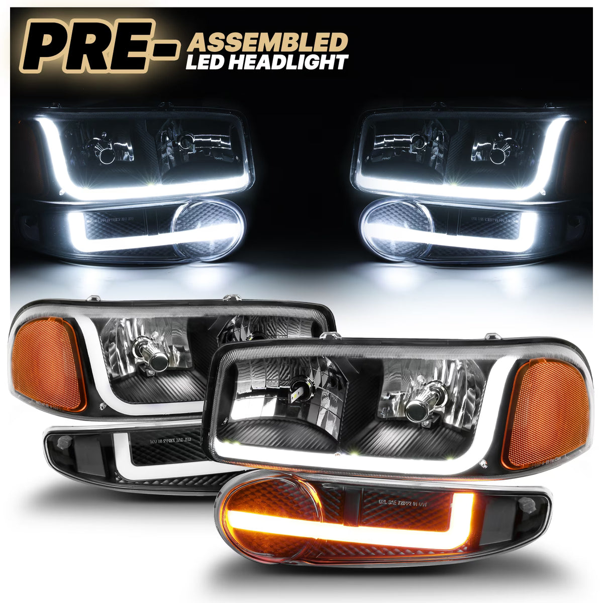 Headlights Assembly with 2 Pairs Pre-Assembled 6000K LED Bulbs V649