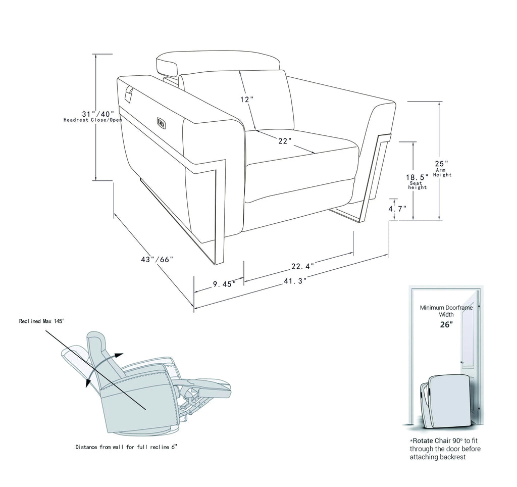 White Top Grain Italian Leather Power Recliner Chair V4897