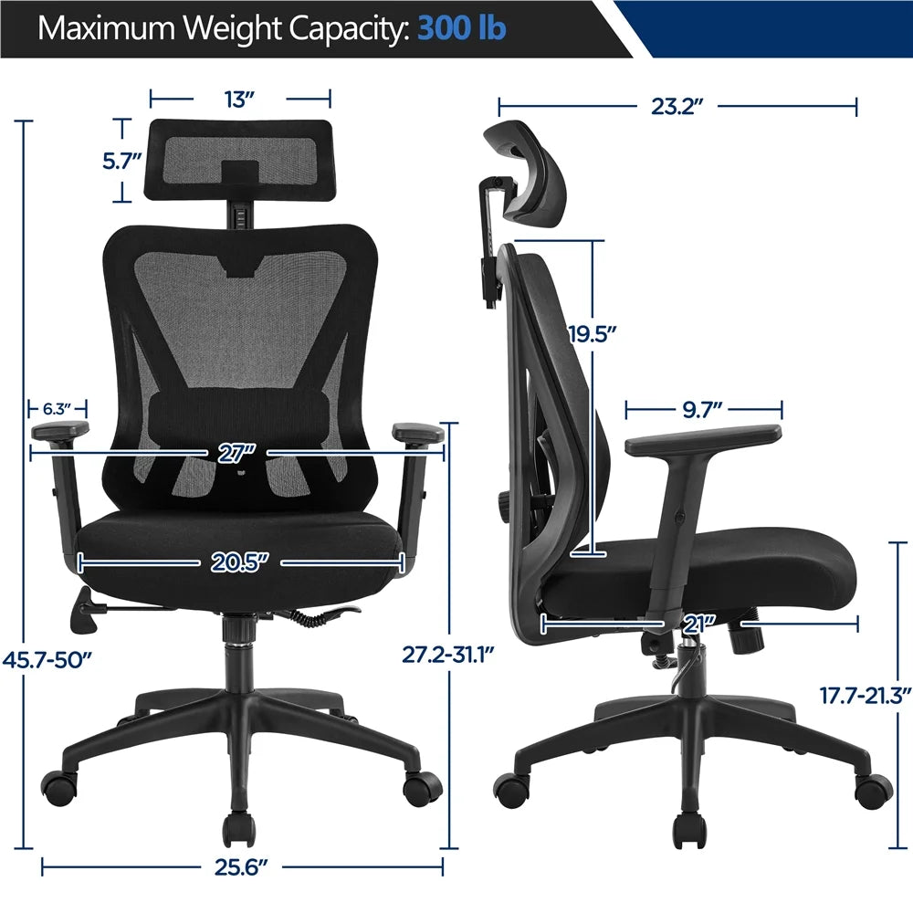 Black Ergonomic Mesh Office Chair with Headrest J80738