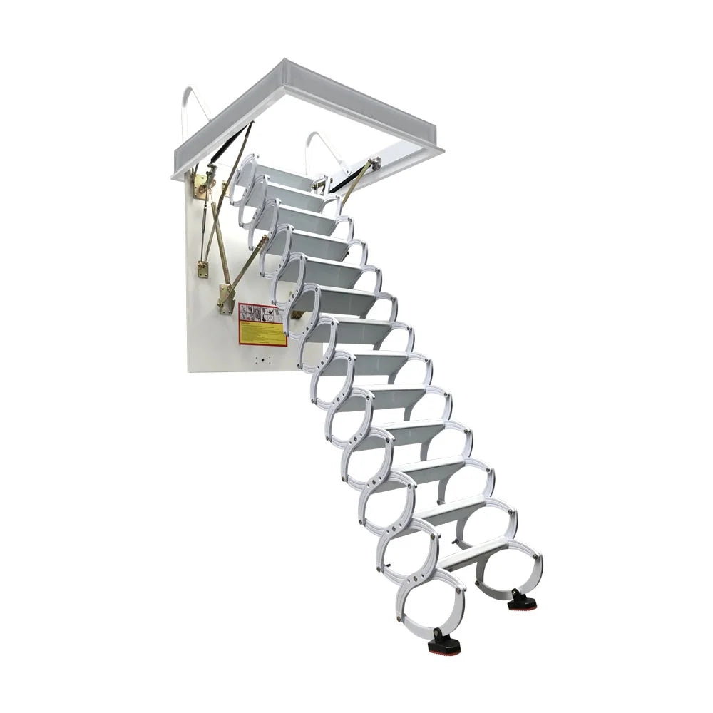 Attic Pull Down Ceiling Ladder Stairs Retractable Folding Extension Loft Stairs Ti-Mg Alloy White 31.5*39.37in Max. 10.5ft Height L6005
