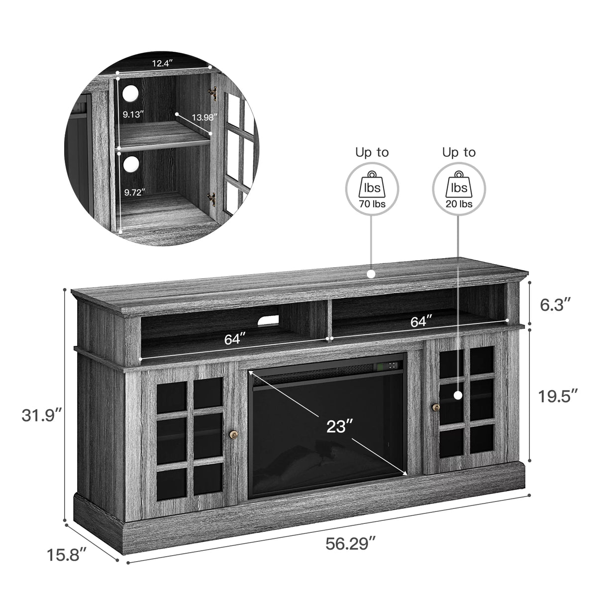 Electric Fireplace TV Stand with Adjustable Shelves Y540