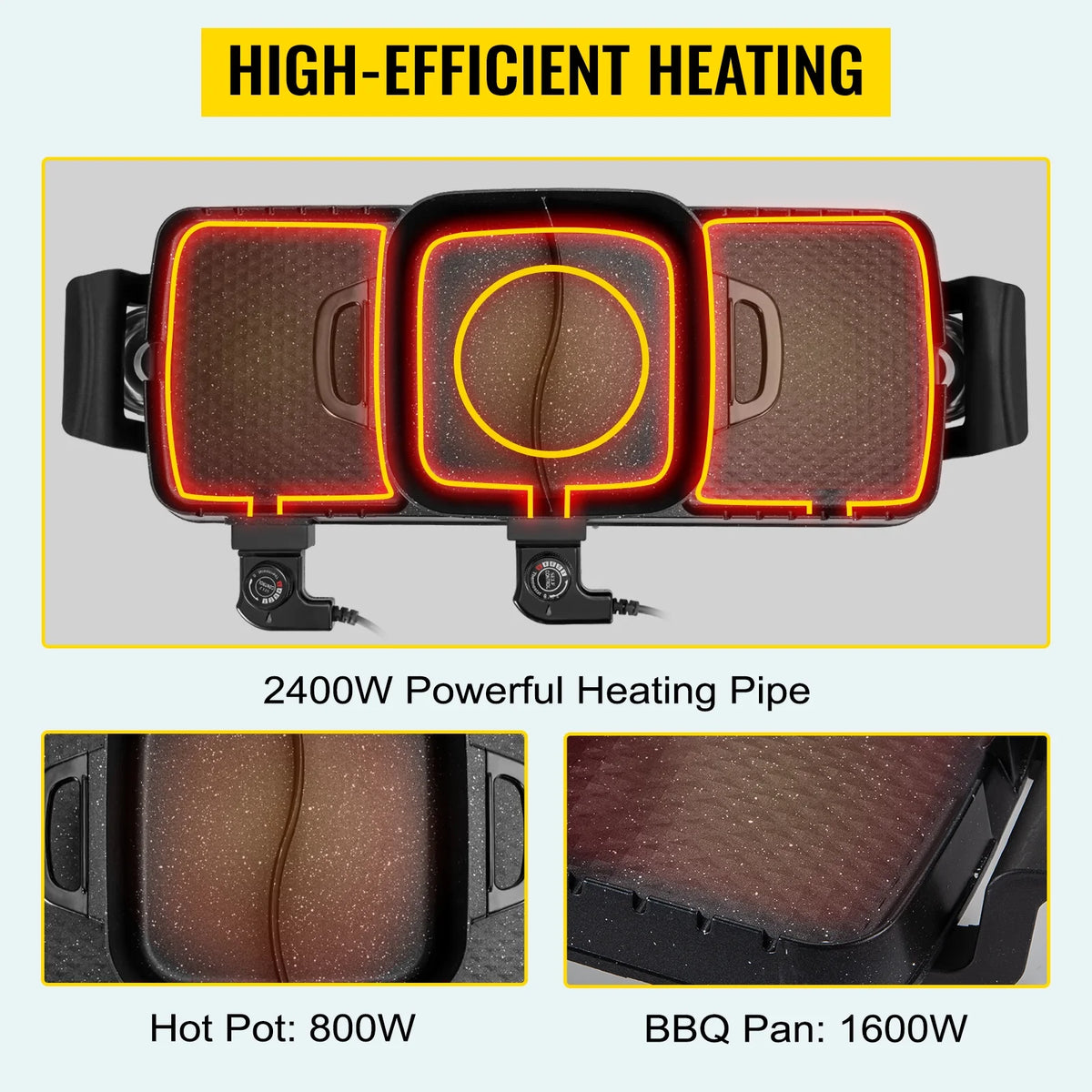 2in1 Electric BBQ Grill Hot Pot 2400W Nonstick Detachable L2944