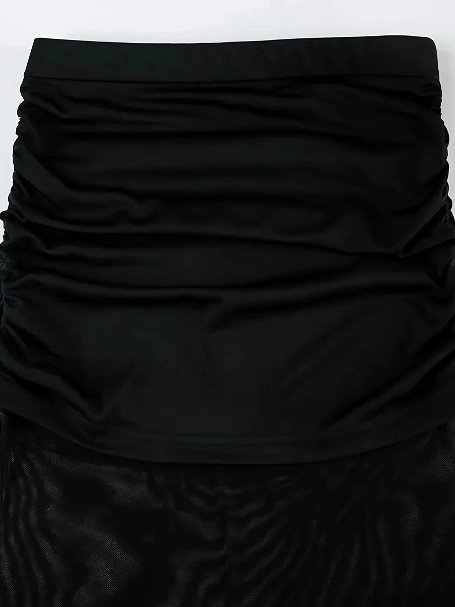 Dark Mesh See through Midi Skirt O911