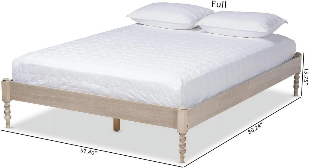 Antique White Oak Wood Queen Size Platform Bed Frame N352845