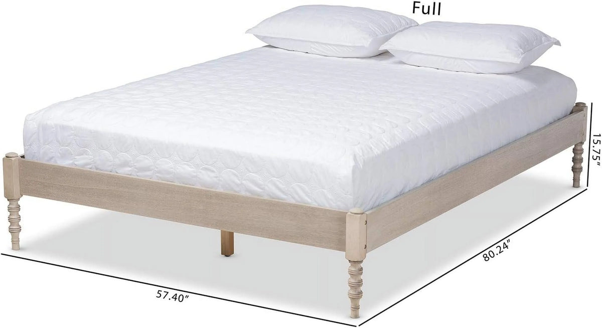 Antique White Oak Wood Queen Size Platform Bed Frame N352845