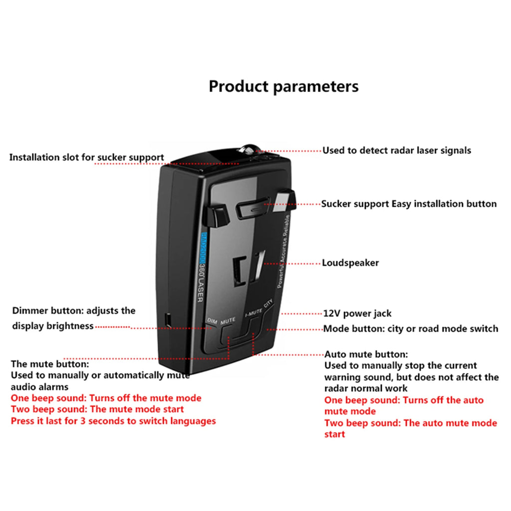 360° Laser Speed Radar Detector T215