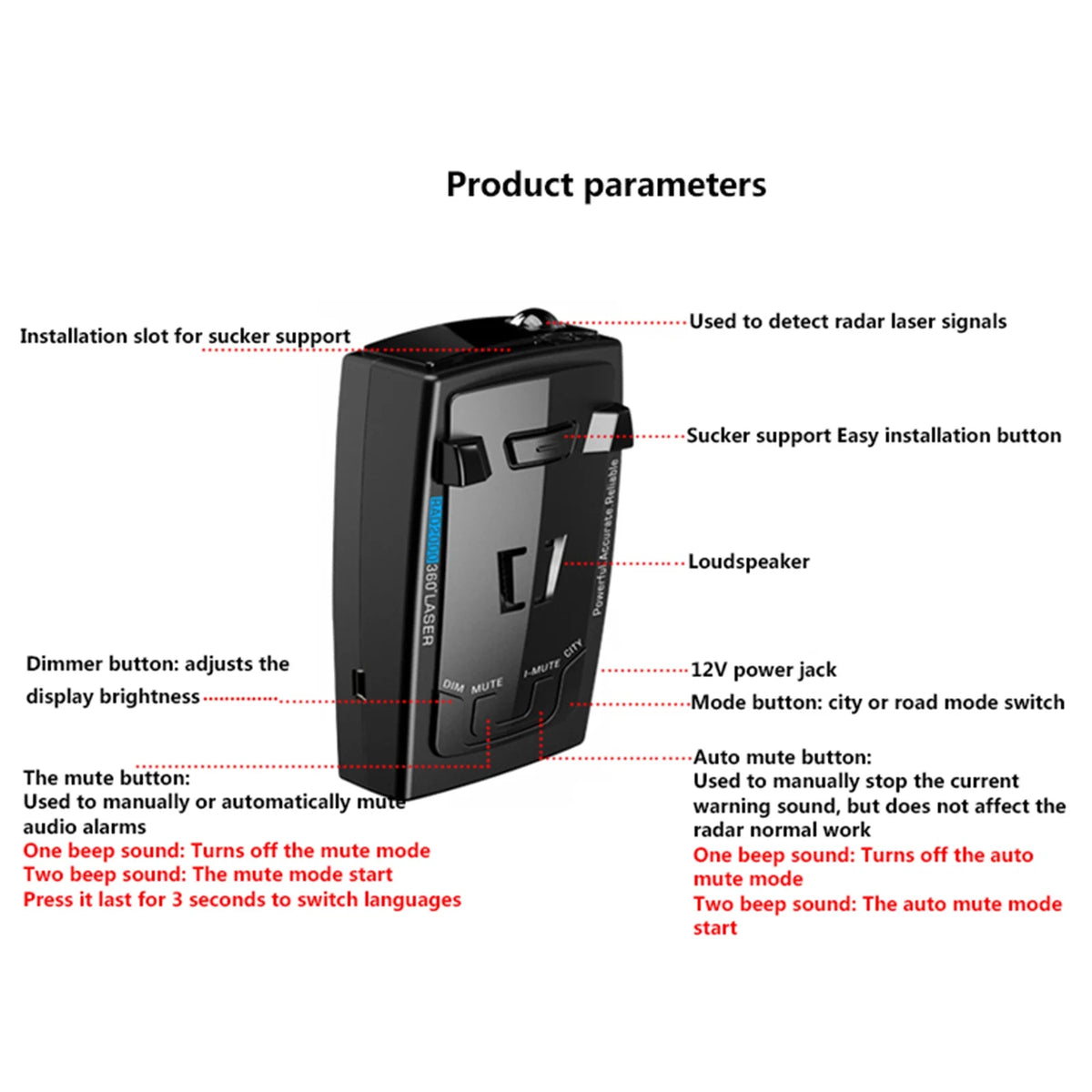 360° Laser Speed Radar Detector T215