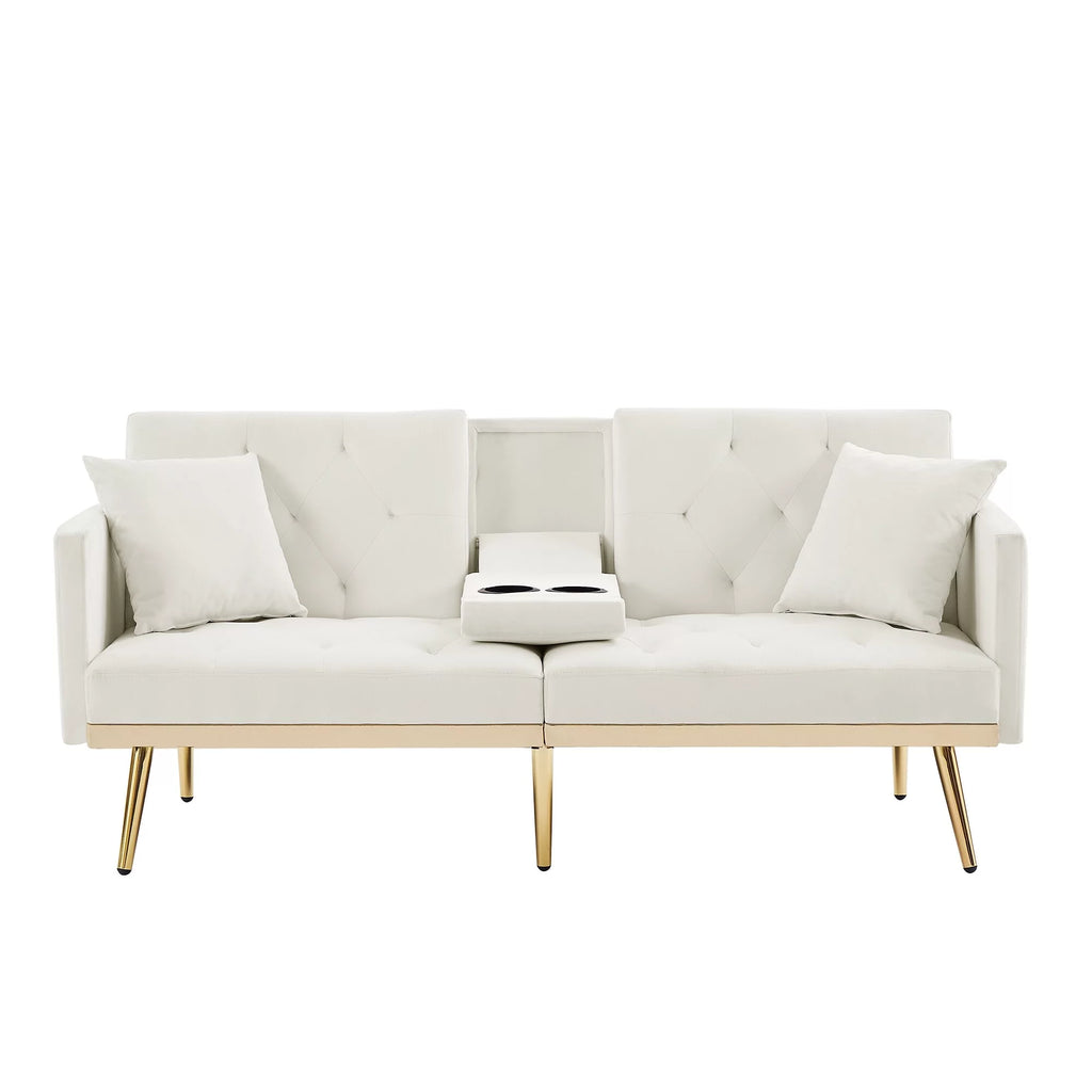 Cream White Velvet Upholstered Sofa Bed O915