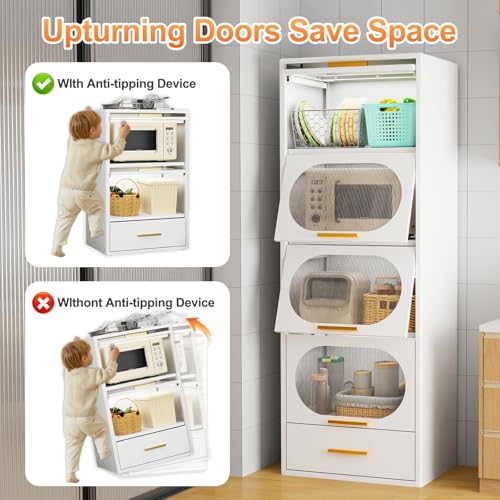 White Metal Kitchen Storage Cabinet with Clear Doors U452583