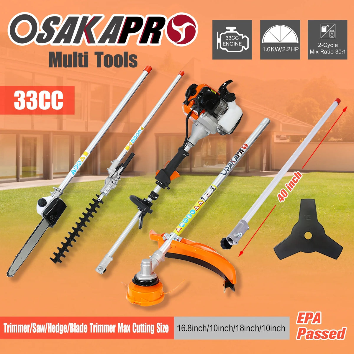 10 in 1 2-Cycle Garden Tool System with Pole Saw, Hedge Trimmer, Grass Trimmer, and Brush Cutter N522