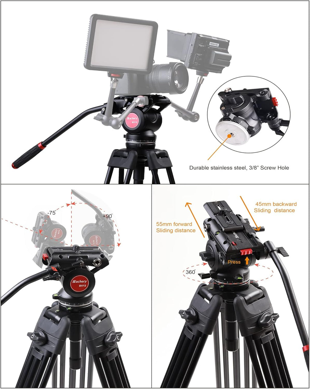 72 inch Aluminum Video Tripod with Fluid Head A49955
