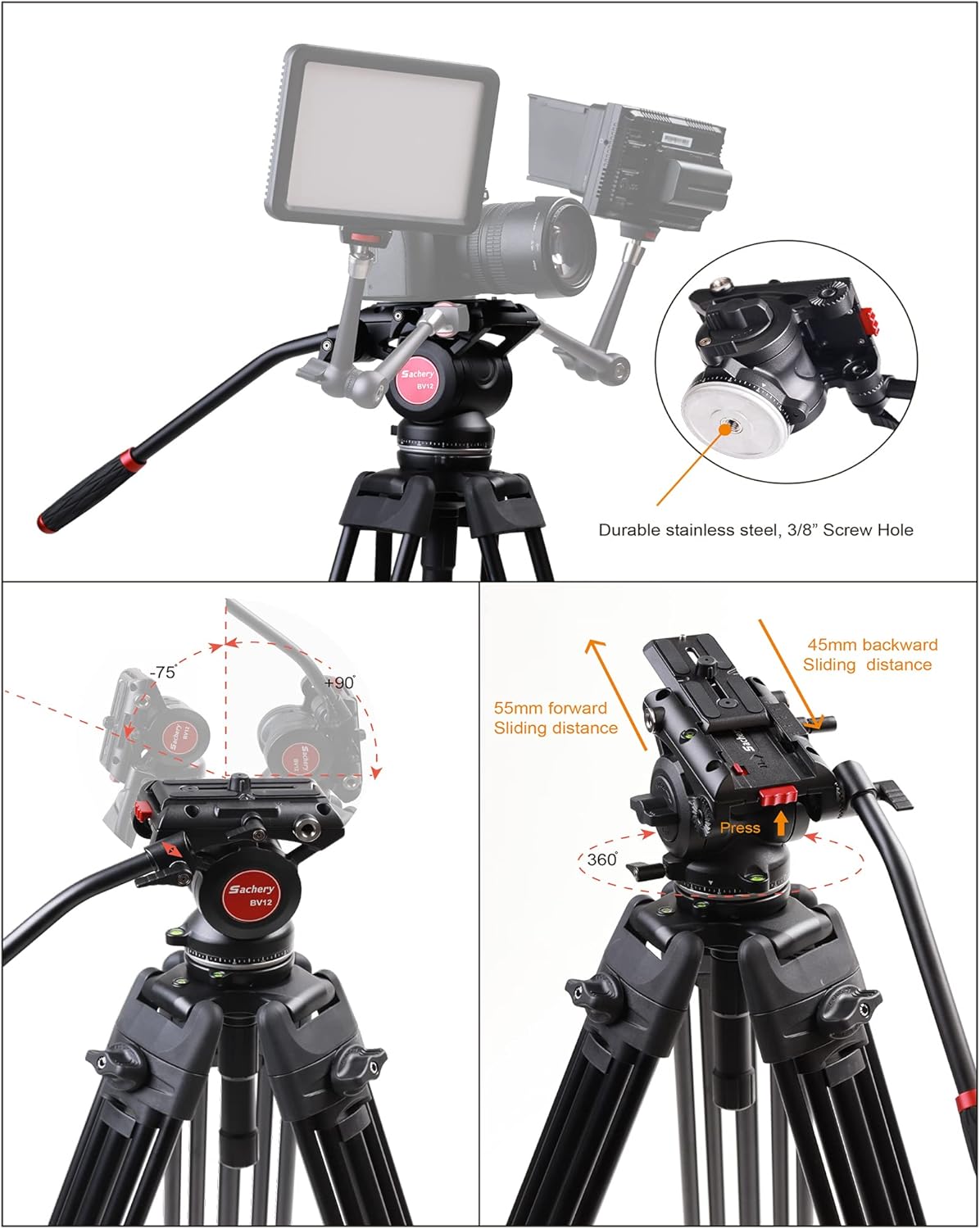 72 inch Aluminum Video Tripod with Fluid Head A49955