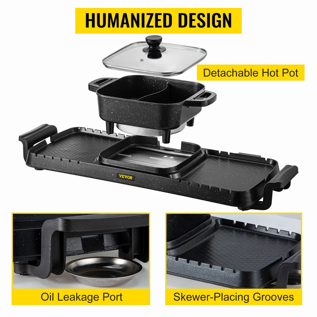 2in1 Electric BBQ Grill Hot Pot 2400W Nonstick Detachable L2944