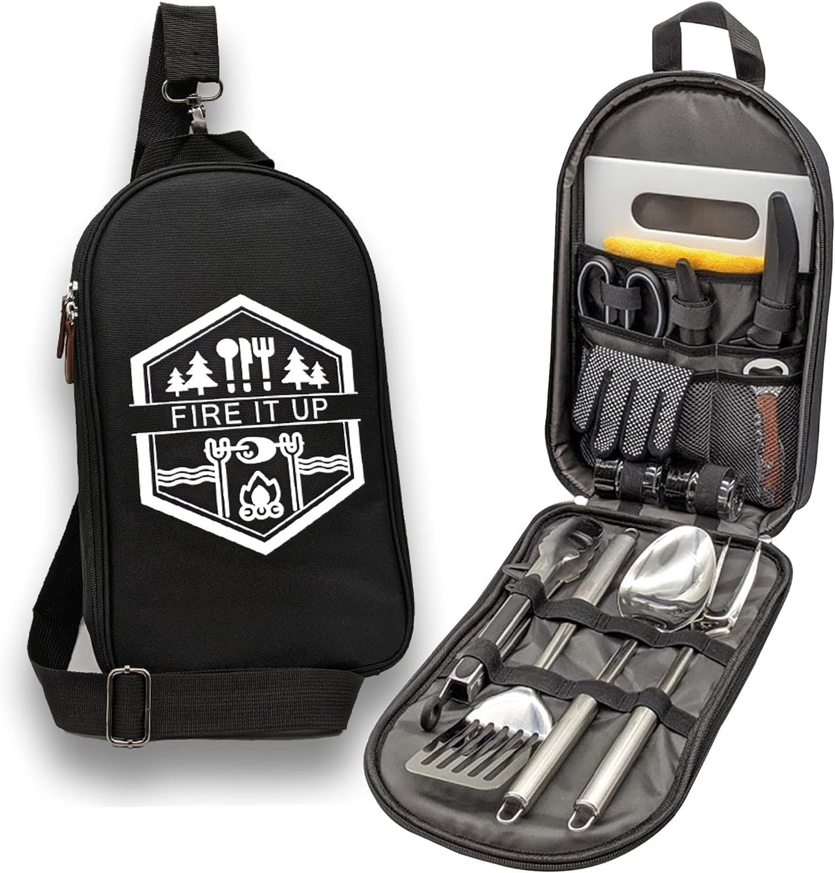 13 PC Stainless Steel Grilling Camping Cooking Utensils Set with Carrying Bag T5688