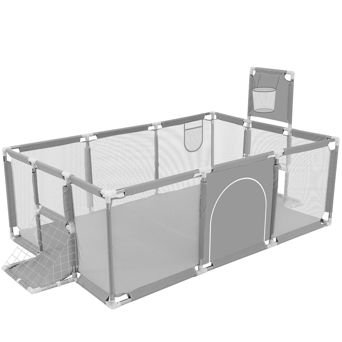 71 Inch Blue Baby Playpen with Basketball Hoop and Mesh R126