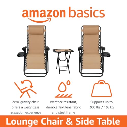 Beige Mesh Zero Gravity Lounge Chair Recliners Set of 2 with Side Table Y376272