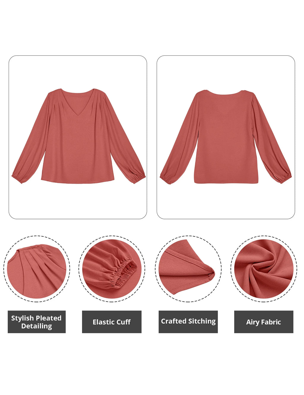 Cranberry Long Balloon Sleeve V Neck Blouses Q97803