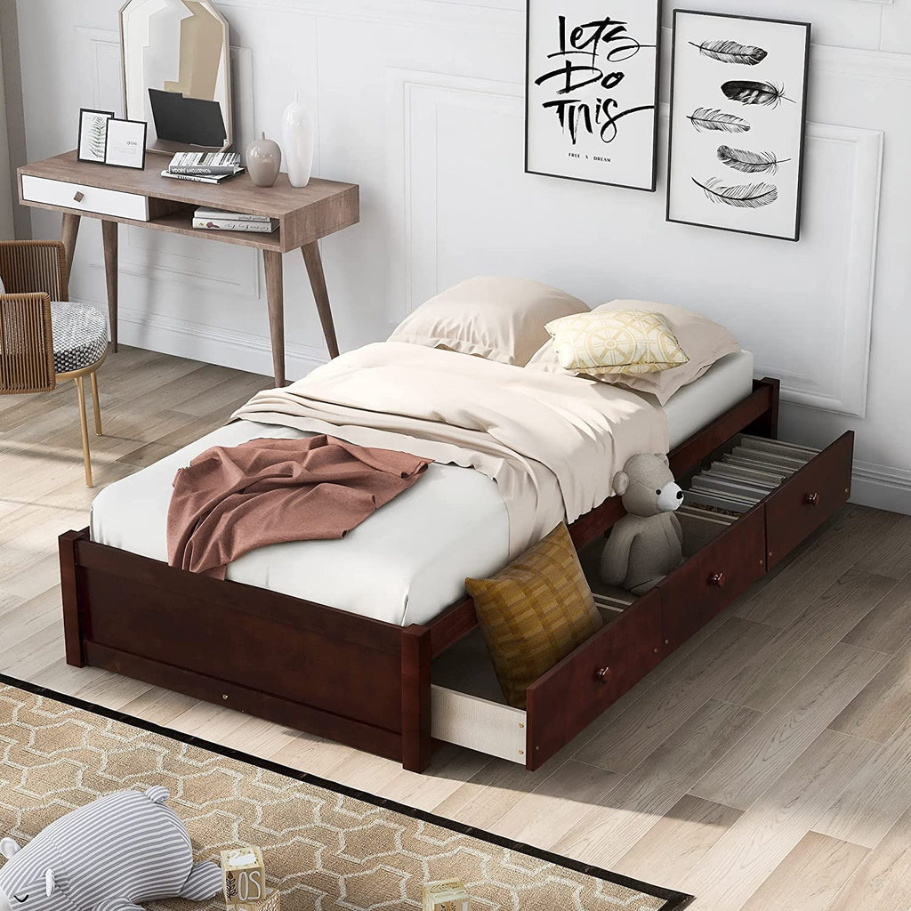 Cherry Wood Storage Bed with 3 Drawers V7362