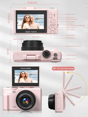 Black 4K Compact Digital Camera with 32GB TF Card B5192