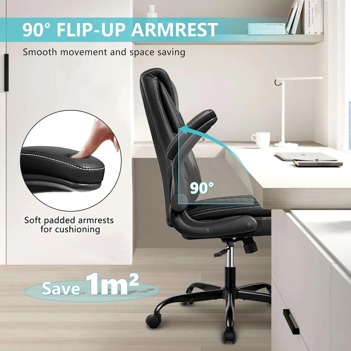 Black Ergonomic Leather Office Chair with Padded Armrests Z58888