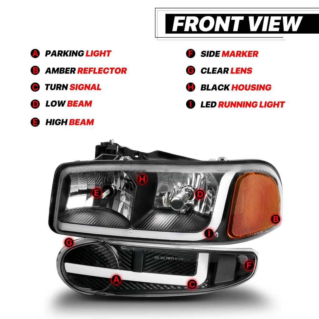 Headlights Assembly with 2 Pairs Pre-Assembled 6000K LED Bulbs V649