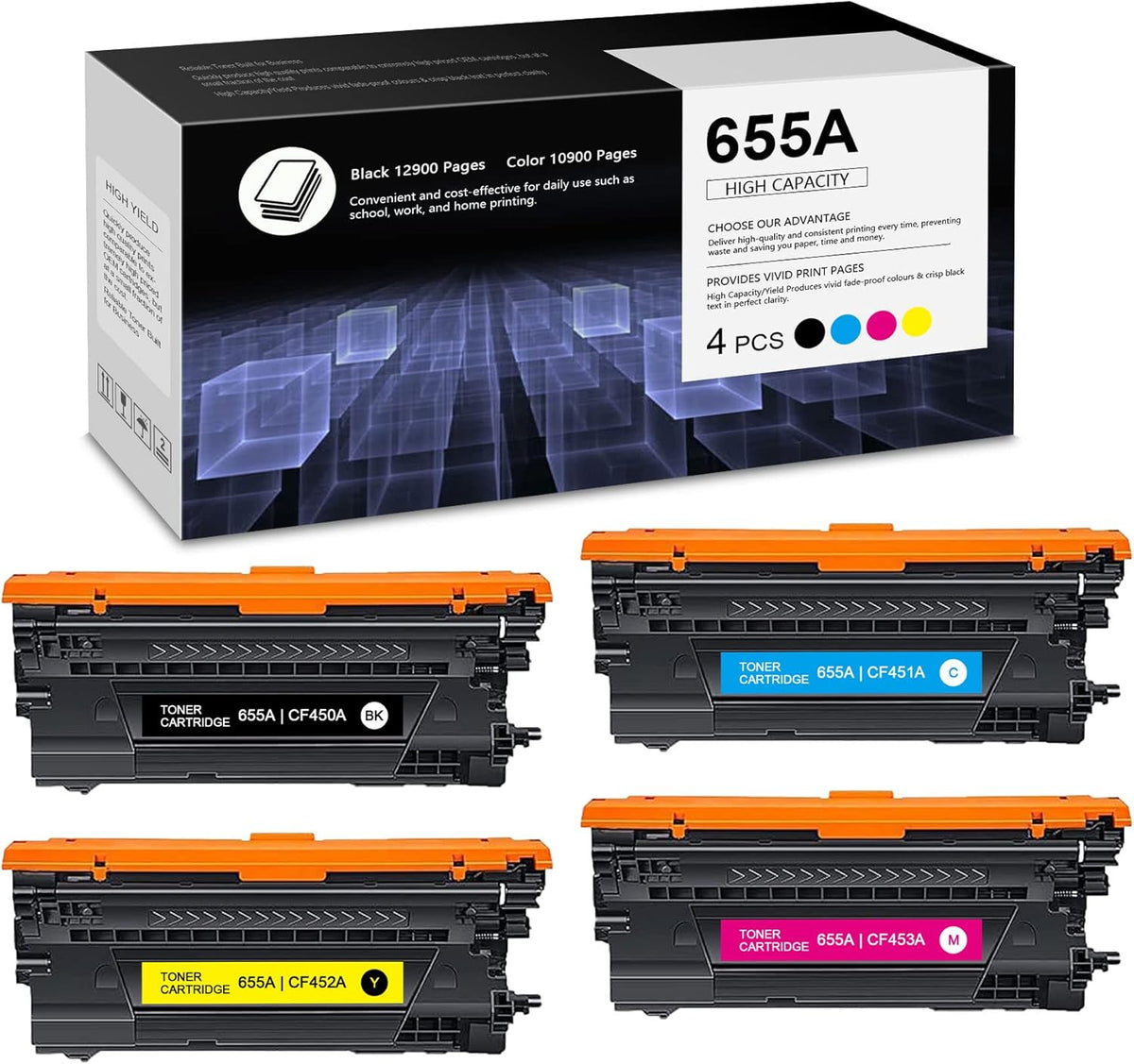 4 Pack Toner Cartridge Replacement for HP Printer H55563